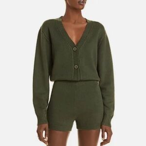 Aqua Knit Button Front Romper Bloomingdales Exclusive in Olive Green Size XS